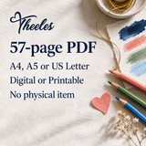 Theeles-branded digital workbook facts: 57-page PDF, A4 A5 or US Letter, Digital or Printable, no physical item