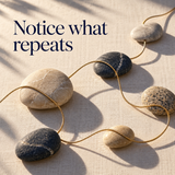 A gold thread winding among stones represents noticing patterns; illustrative concept art