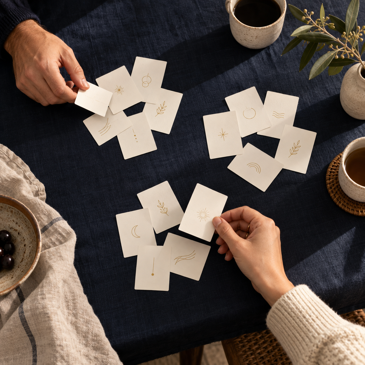 Illustrative connection check-in card ritual; not a preview of exact included cards