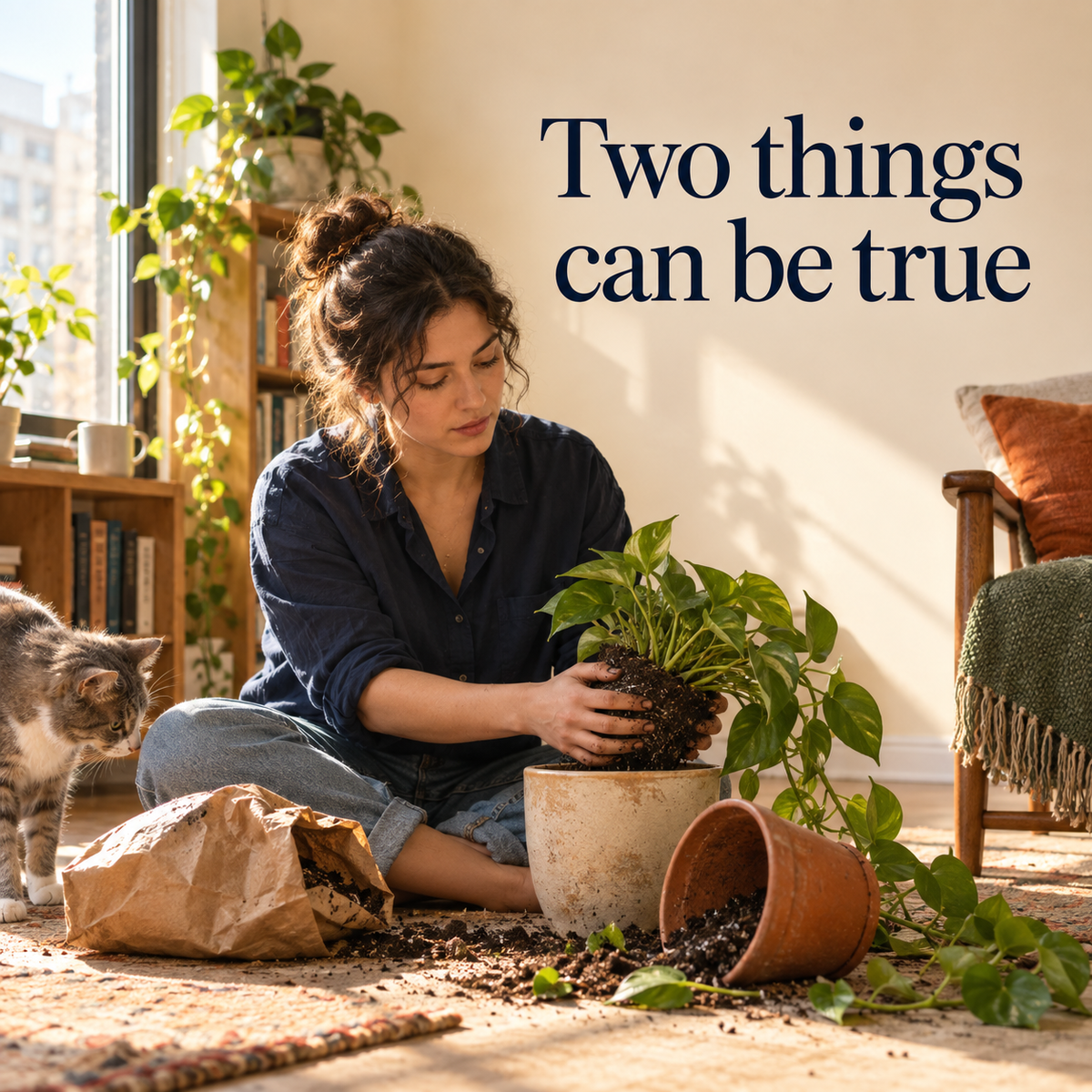 Illustration of a plant being repotted, representing acceptance and change