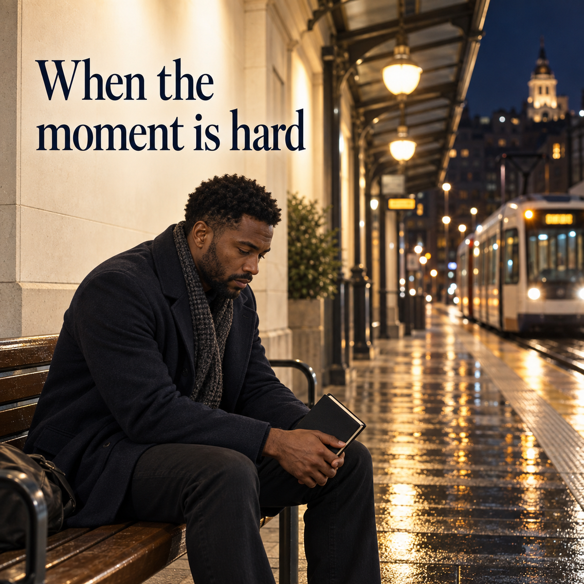 Illustration of an adult pausing during a difficult evening