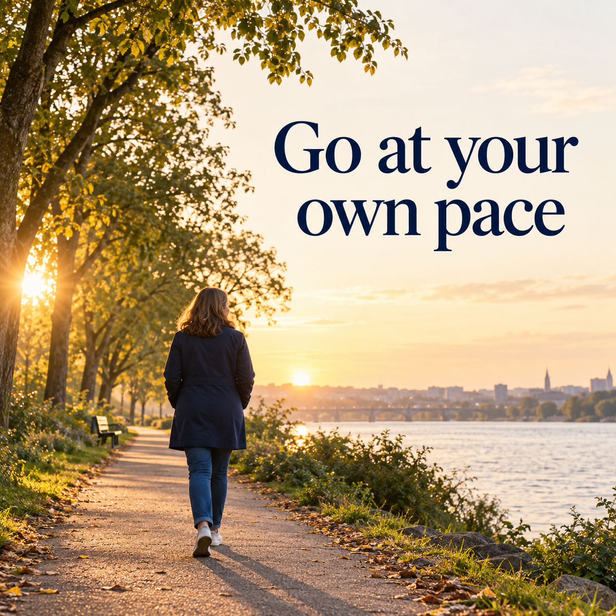 Illustration of an adult beside a river, representing self-paced skill practice