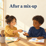 Children reconnecting after a mix-up; illustrative friendship reflection scene