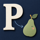 Original P for pear illustration representing letters and beginning sounds
