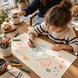 Illustrative child-led crayon expression scene, Kids Body Signals workbook
