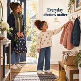 Illustrative everyday-choice scene with a child choosing a comfortable jacket, Kids Body Signals workbook