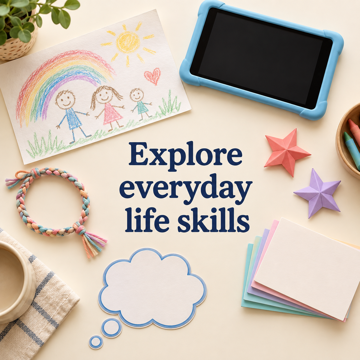 Illustrative everyday activities introducing the Kids Life Skills Toolkit themes, not a PDF contents-page preview