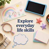 Illustrative everyday activities introducing the Kids Life Skills Toolkit themes, not a PDF contents-page preview
