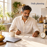Illustrative adult choosing a manageable daily plan at home; not an exact PDF page