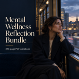 Theeles Mental Wellness Reflection Bundle, illustrated city-tram scene; 293-page digital PDF workbook