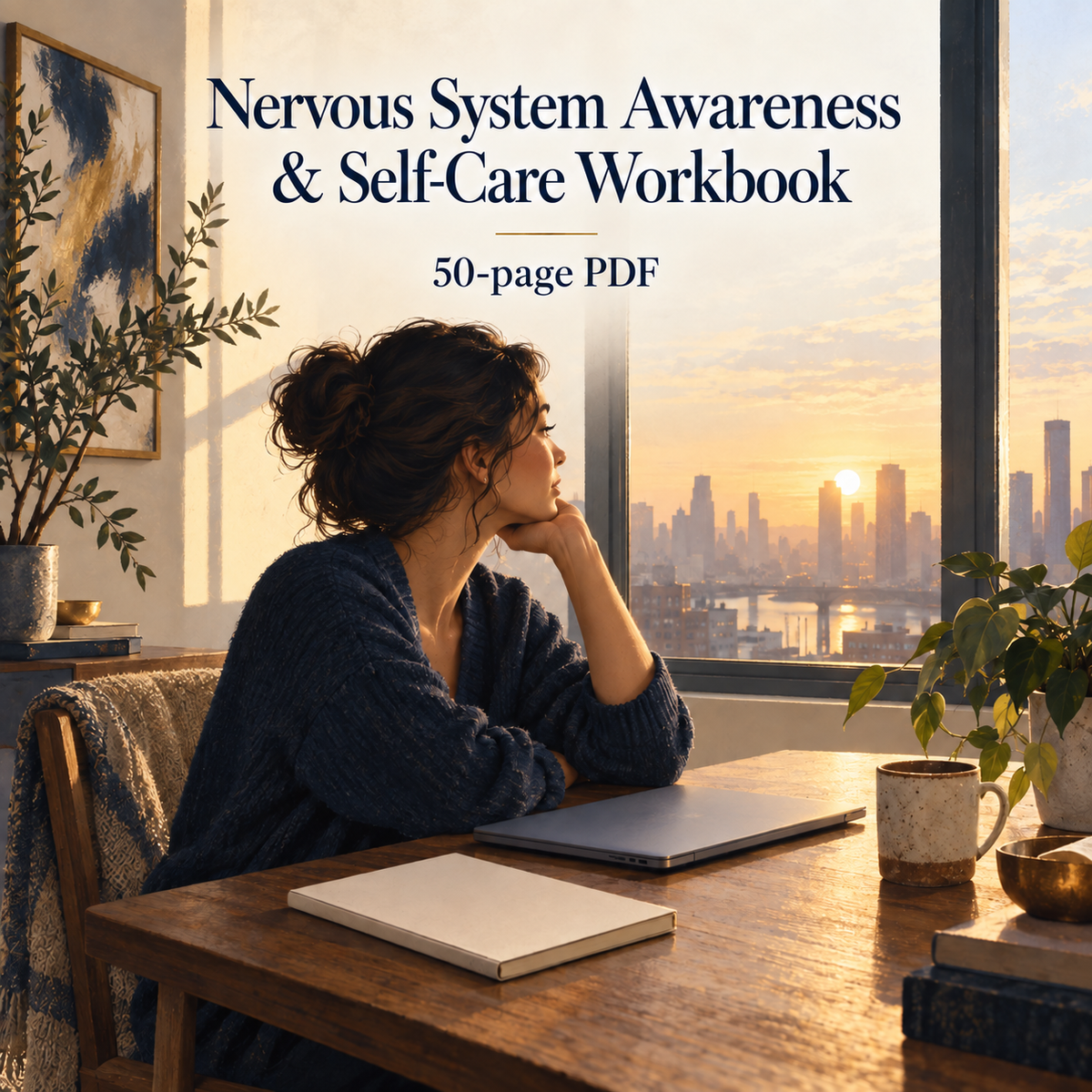 Illustrative cover for Nervous System Awareness & Self-Care Workbook, 50-page digital PDF