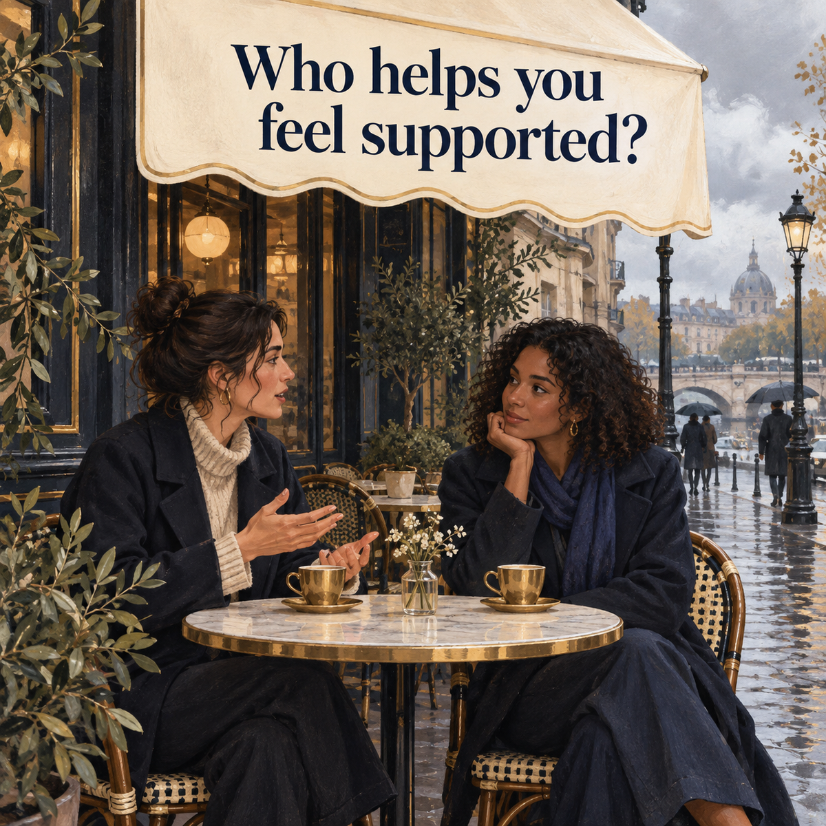 Illustration of two friends discussing what feels supportive