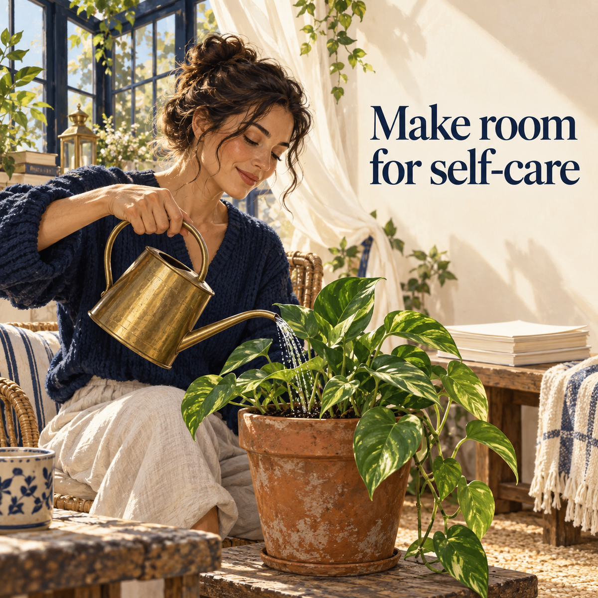 Illustration of an adult making room for a chosen self-care activity