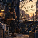 Illustration of a bicycle-shop owner noticing daily patterns