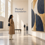 Illustrative adult enjoying comfortable physical space at an art gallery, not a PDF page