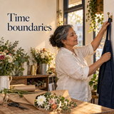 Illustrative florist ending the workday, representing time boundaries