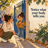 Illustrative scene of child and caregiver noticing body cues outside school