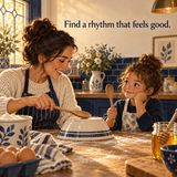 Illustrative caregiver and child making a comfortable rhythm together at home