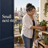 Illustrative plant-tending scene about small next steps, Recovery Reflection workbook