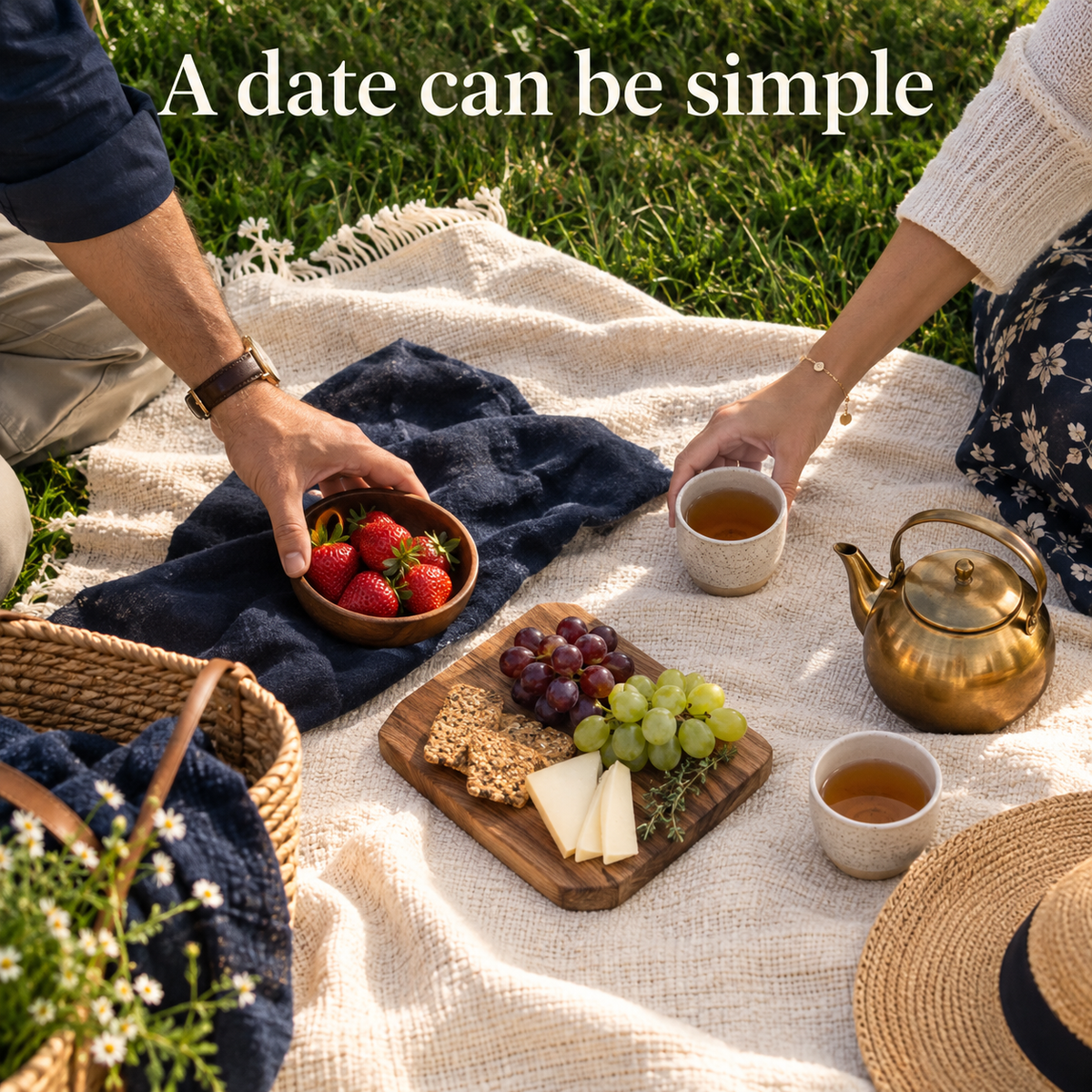 A simple picnic date; illustrative everyday relationship moment
