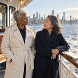 Older adult partners on a ferry consider future hopes; illustrative scene