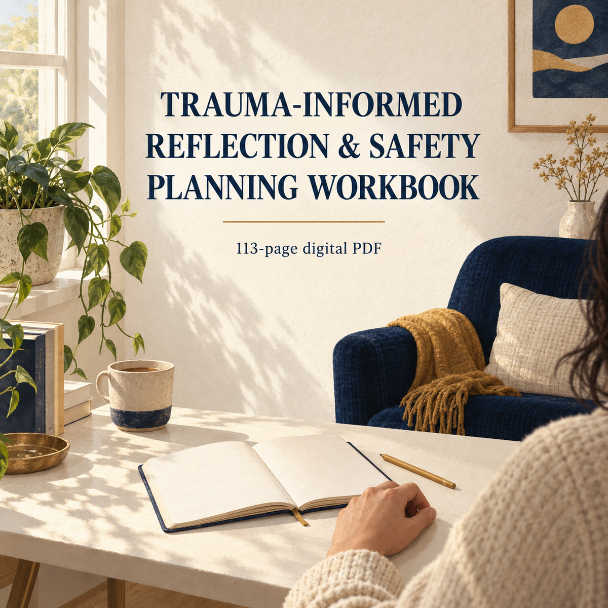 Illustrative Trauma-Informed Reflection and Safety Planning Workbook cover, 113-page digital PDF