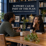 Illustration of two adults in an optional supportive conversation