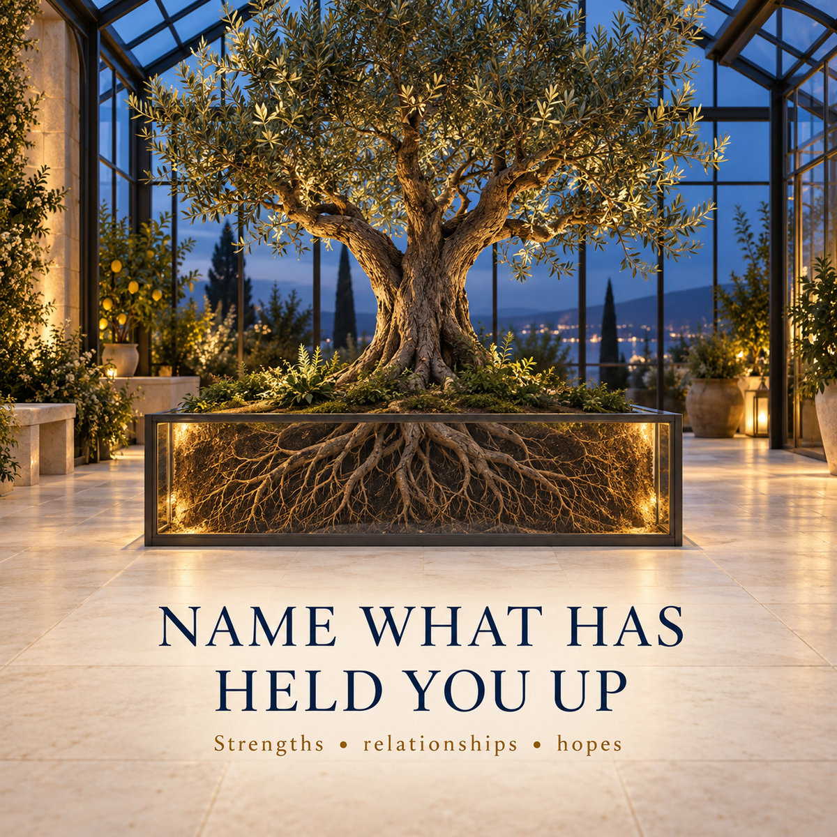 Illustration of a tree and roots, representing strengths, relationships and hopes