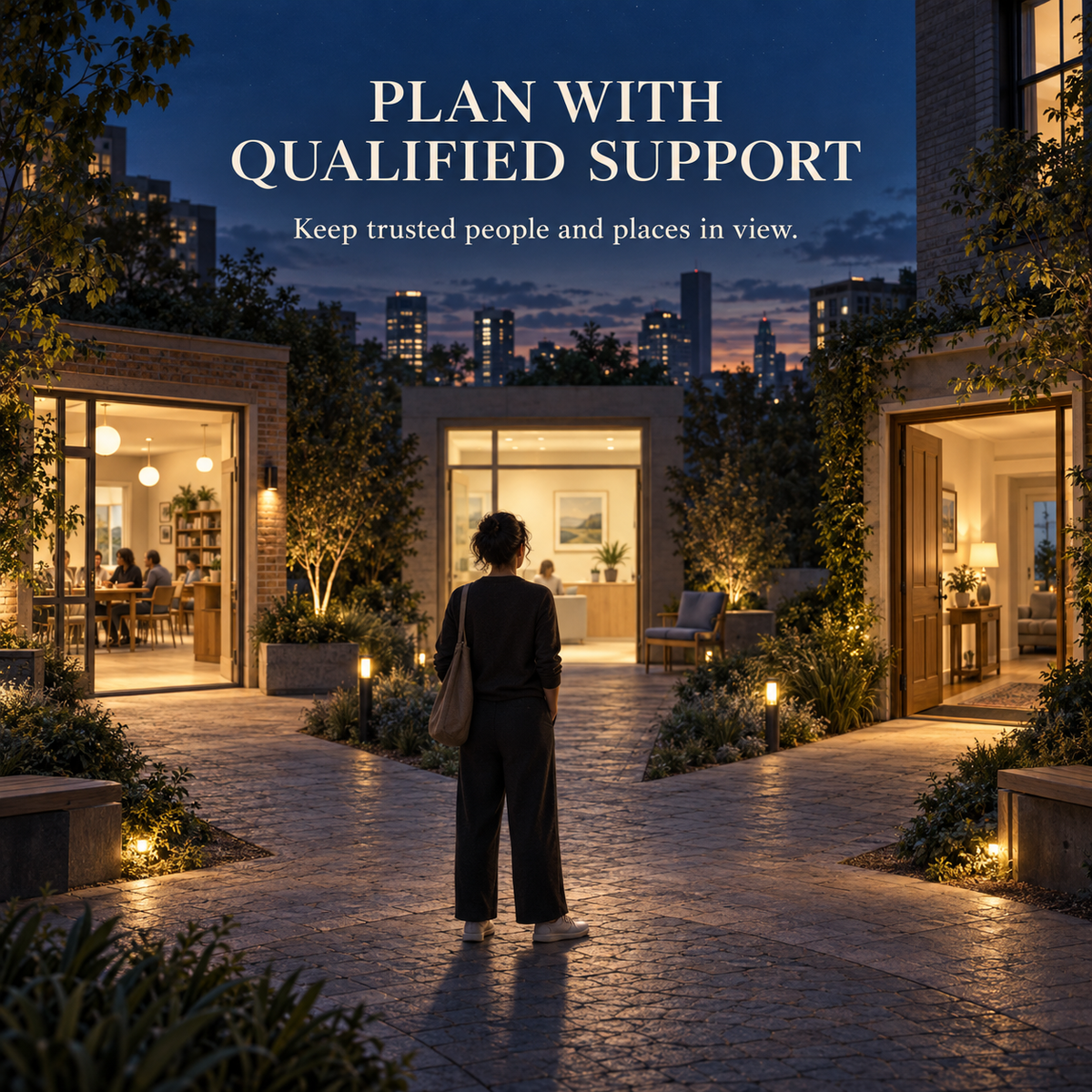 Illustration of courtyard paths, representing planning with qualified support